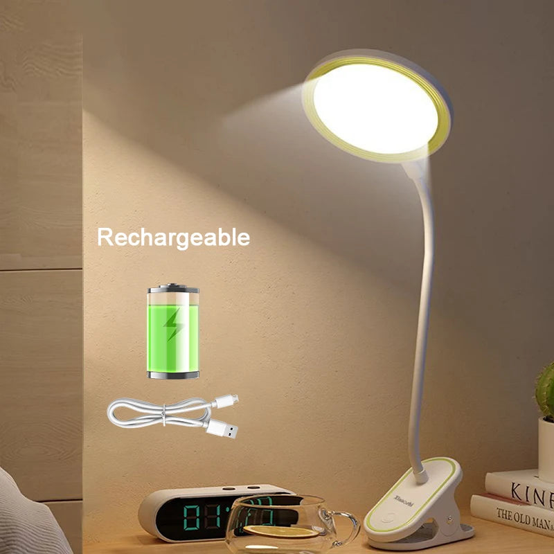 Tischlampe, USB wiederaufladbar, Schreibtischlampe mit Clip, Bett, Lesebuch, Nachtlicht, LED, Touch, 3 Modi, dimmbares Augenschutzlicht