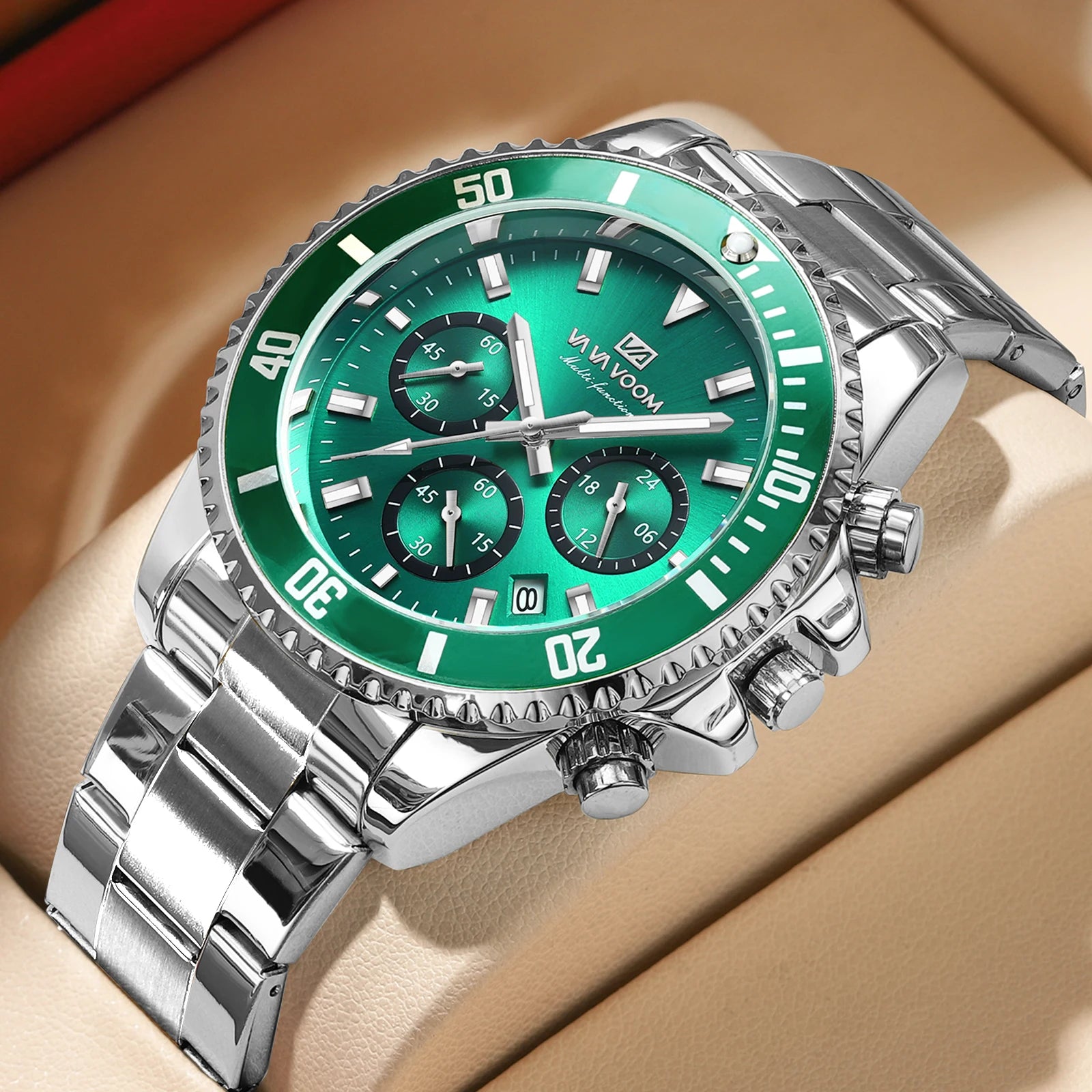 Multifunktionale Herren-Quarzuhr, luxuriös, Wasser, Nachtlicht, Business-Stil, Taucher-Serie, Edelstahl, Freizeit, modische Armbanduhr