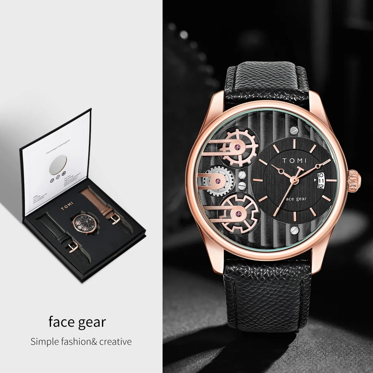 Tomi Herren Geschenk box Kombination Set Uhr Luxus und einfache Business abnehmbare Armband Quarzuhr Herren uhr Festival Geschenk