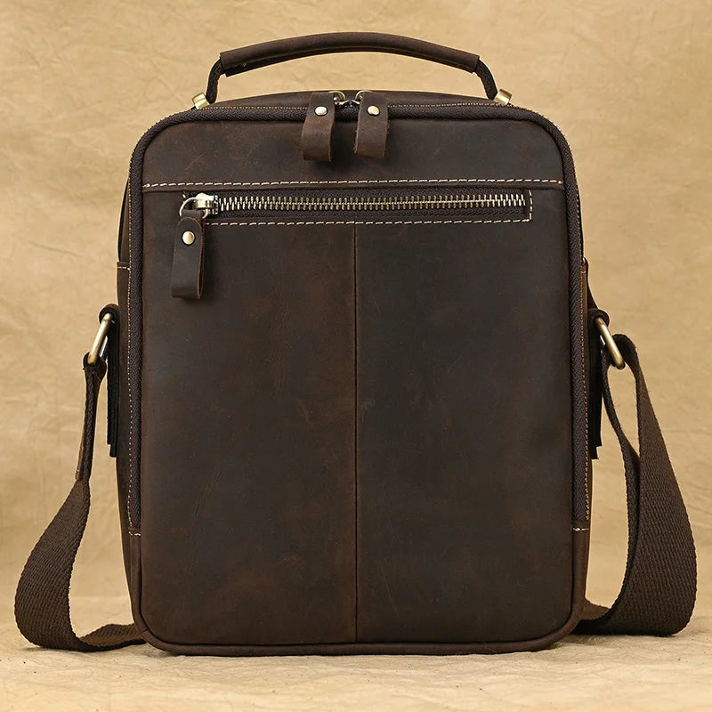 Newsbirds Leder-Umhängetasche, Vintage-Stil, Umhängetasche, Bücher, Schultasche für Männer, männlich, tägliche Umhängetasche, Crazy Horse Skin
