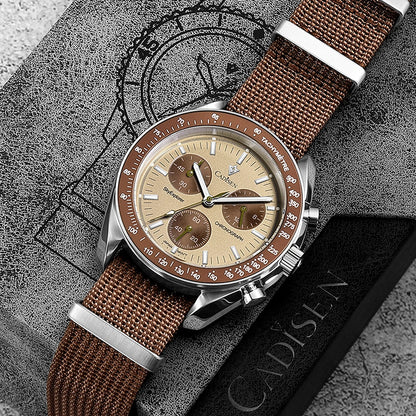 CADISEN Neue Herrenuhren Luxus Quarz Armbanduhr Für Männer Saphir AR Beschichtet Kristall Leinwand VK68 Geschwindigkeit Chronograph Automatik