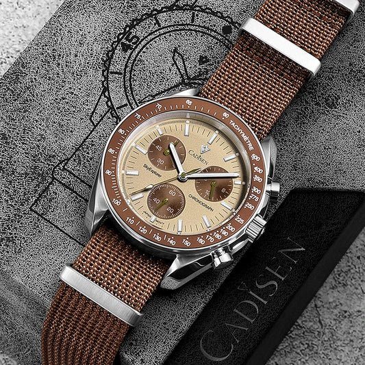 CADISEN Neue Herrenuhren Luxus Quarz Armbanduhr Für Männer Saphir AR Beschichtet Kristall Leinwand VK68 Geschwindigkeit Chronograph Automatik
