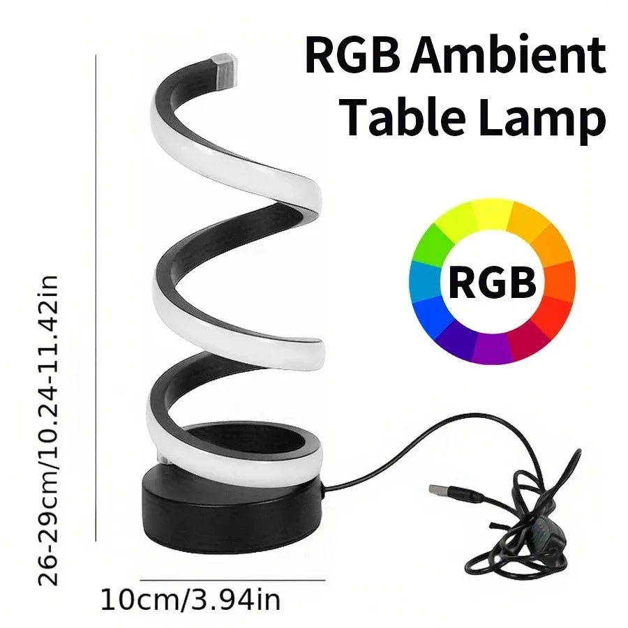 Kreatives Spiral-LED-Nachtlicht mit USB-Stecker, dimmbar, 3-Farben-Tisch-Nachtlampe für Wohnzimmer, Büro, Schreibtisch, Schlafzimmer, Nachttisch-Dekoration