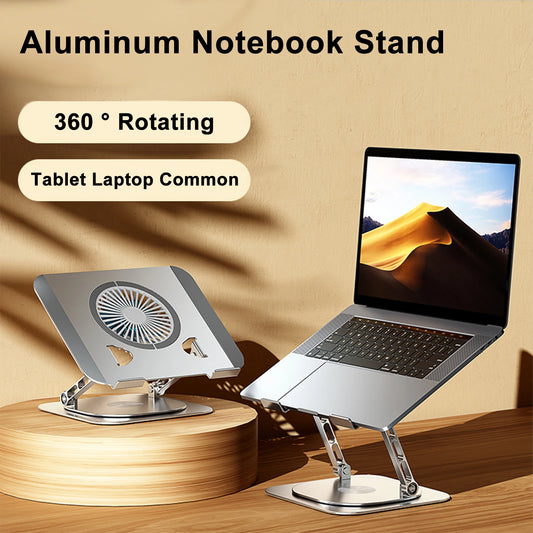 Laptopständer 360° °   Drehbarer Tablet-Kühlständer aus Aluminiumlegierung mit klappbarem Lüfter, Kühlerunterstützung, rutschfest, für 7–17 Zoll