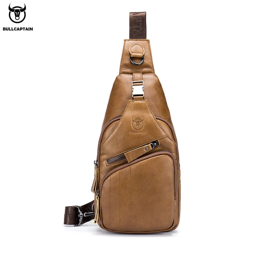 BULLCAPTAIN Tasche Echtes Leder Brusttasche Herrenmode Stil Casual Straddle Bag Business Große Kapazität Leder Herrengepäck