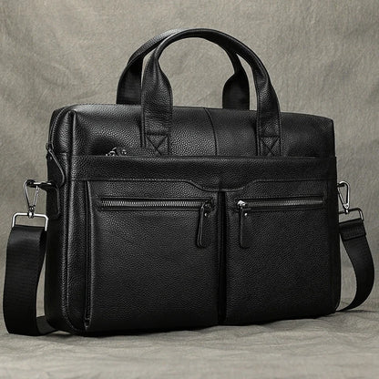 Aktentasche aus echtem Leder für 15,6-Zoll-Laptop-Computertasche, Rindsleder-Handtasche für Männer, männliche Leder-Umhängetasche