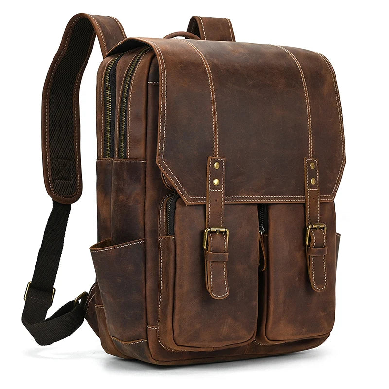 Newsbirds Herren-Rucksack aus Leder, Retro-Luxus-Modestil, Rucksack, Reisetasche, Rucksack, Schultasche für Herren, Leder-Tagesrucksack für Herren
