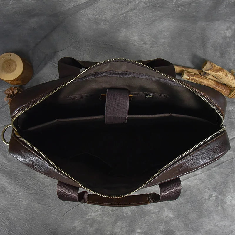 Aktentasche aus echtem Leder für 15,6-Zoll-Laptop-Computertasche, Rindsleder-Handtasche für Männer, männliche Leder-Umhängetasche