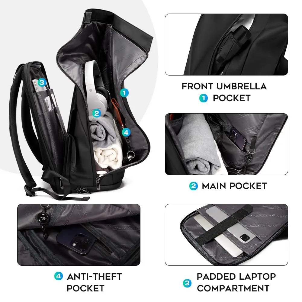 Bange Herren-Mode-Rucksack, 15,6 Zoll, multifunktionaler wasserdichter Rucksack, tägliche Reisetasche, lässiger Schulrucksack mit Schnalle