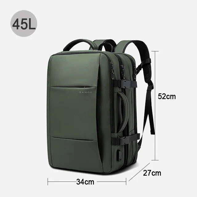 BANGE Erweiterbarer Herrenrucksack, wasserdicht, 17,3-Zoll-Laptop-Rucksack, große Kapazität, Wandern, Reisetasche, männliche Rucksäcke für Männer