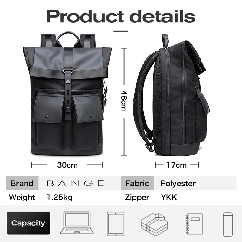 Bange Casual Männer Anti-Diebstahl-Rucksack 15,6 Zoll multifunktionale wasserdichte Rucksäcke tägliche Reisetasche Schulrucksack mit Gürtel
