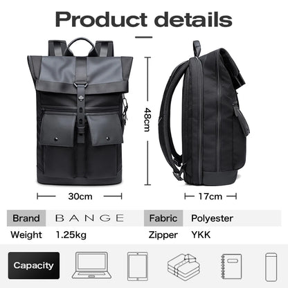 Bange Casual Männer Anti-Diebstahl-Rucksack 15,6 Zoll multifunktionale wasserdichte Rucksäcke tägliche Reisetasche Schulrucksack mit Gürtel