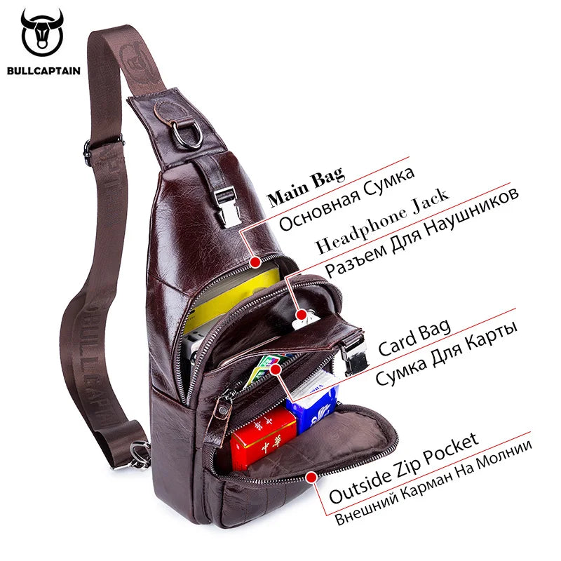 BULLCAPTAIN Tasche Echtes Leder Brusttasche Herrenmode Stil Casual Straddle Bag Business Große Kapazität Leder Herrengepäck
