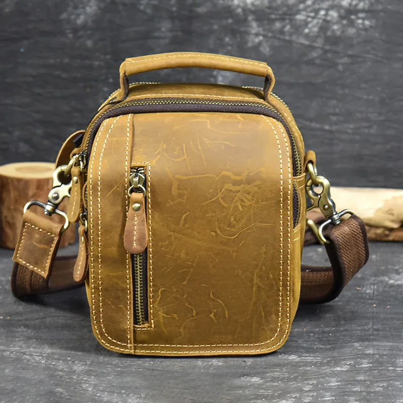 MAHEU Super Qualität männer Mini Schulter Tasche Aus Echtem Leder Telefon Beutel Auf Gürtel Kleine Umhängetasche Tasche Mit Griff Außen tasche