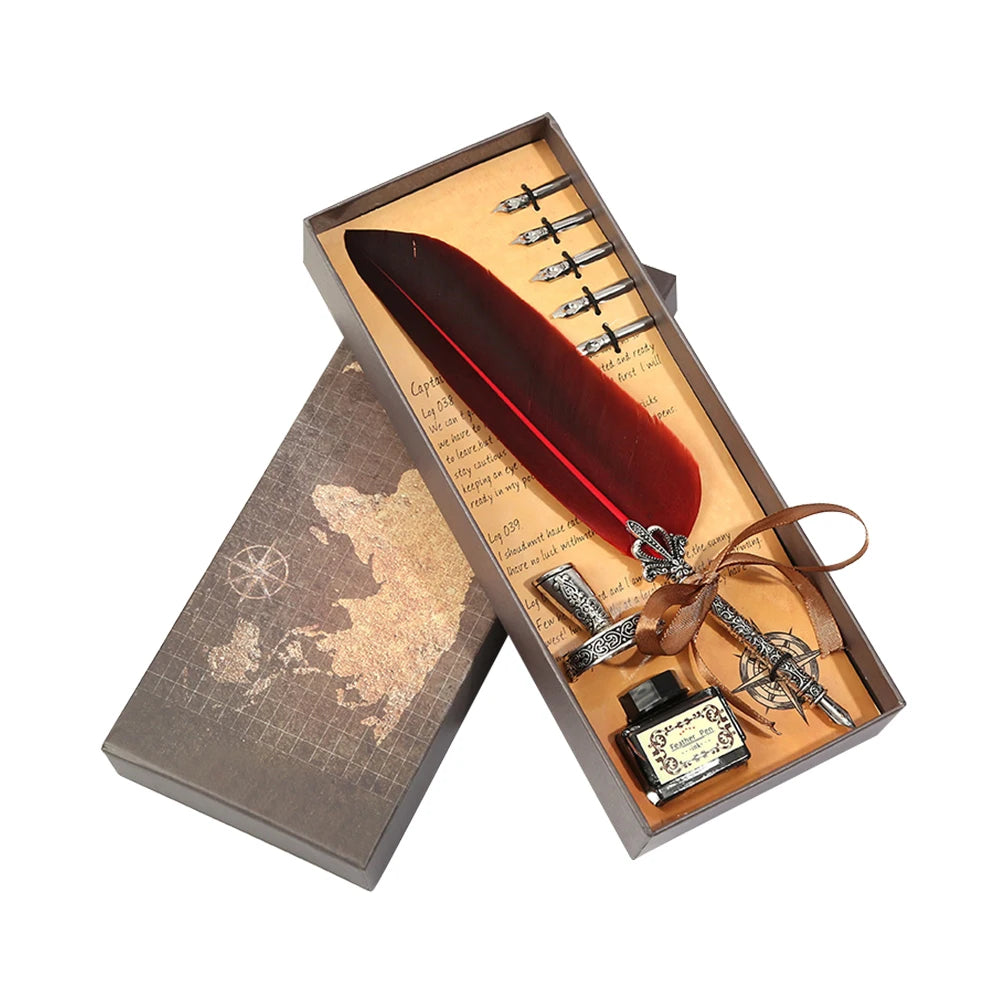 Retro Kalligraphie Feder Dip Stift Schreiben Tinte Set Schreibwaren Quill Brunnen Stift Geburtstag Lehrer Geschenk Schreiben Werkzeuge
