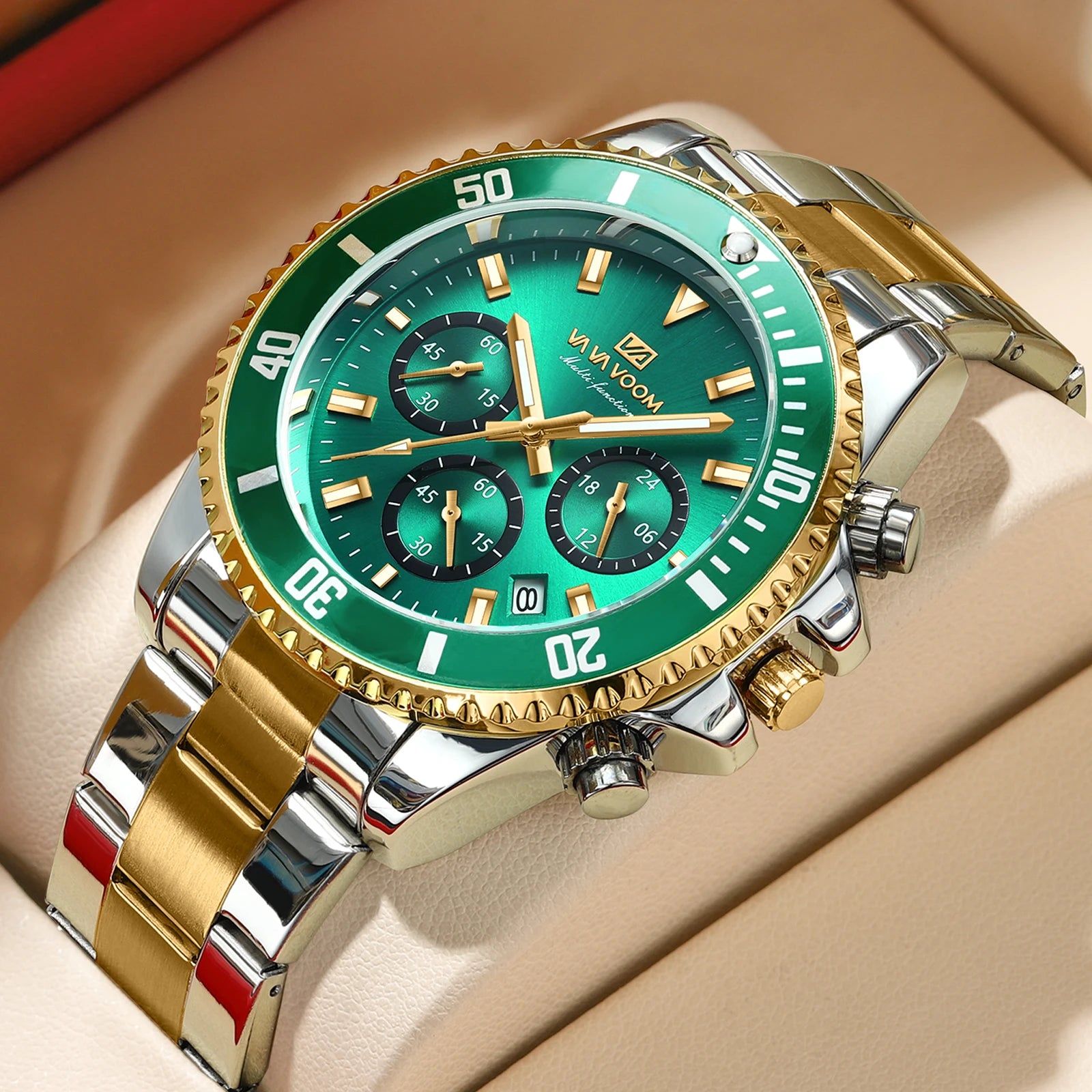 Multifunktionale Herren-Quarzuhr, luxuriös, Wasser, Nachtlicht, Business-Stil, Taucher-Serie, Edelstahl, Freizeit, modische Armbanduhr