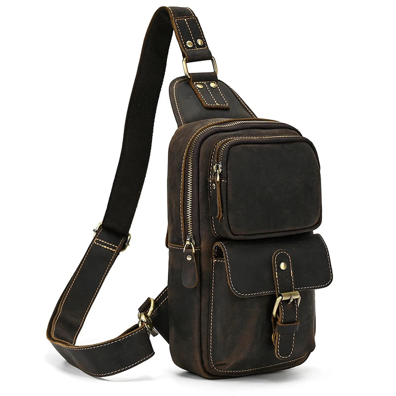 Männer Echte Leder Brust Tasche Crazy Horse Leder Große Kapazität Crossbody-tasche Lässig Männlich Messenger iPad Fall Sling tasche