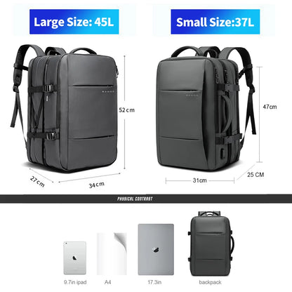 BANGE Ästhetischer Herren-Business-Rucksack, Schule, erweiterbare USB-Tasche, großes Fassungsvermögen, 17,3 Laptop, wasserdicht, modischer Reiserucksack