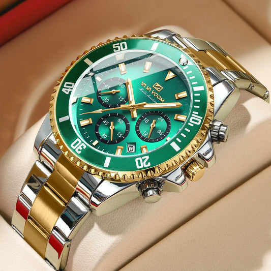 Multifunktionale Herren-Quarzuhr, luxuriös, Wasser, Nachtlicht, Business-Stil, Taucher-Serie, Edelstahl, Freizeit, modische Armbanduhr