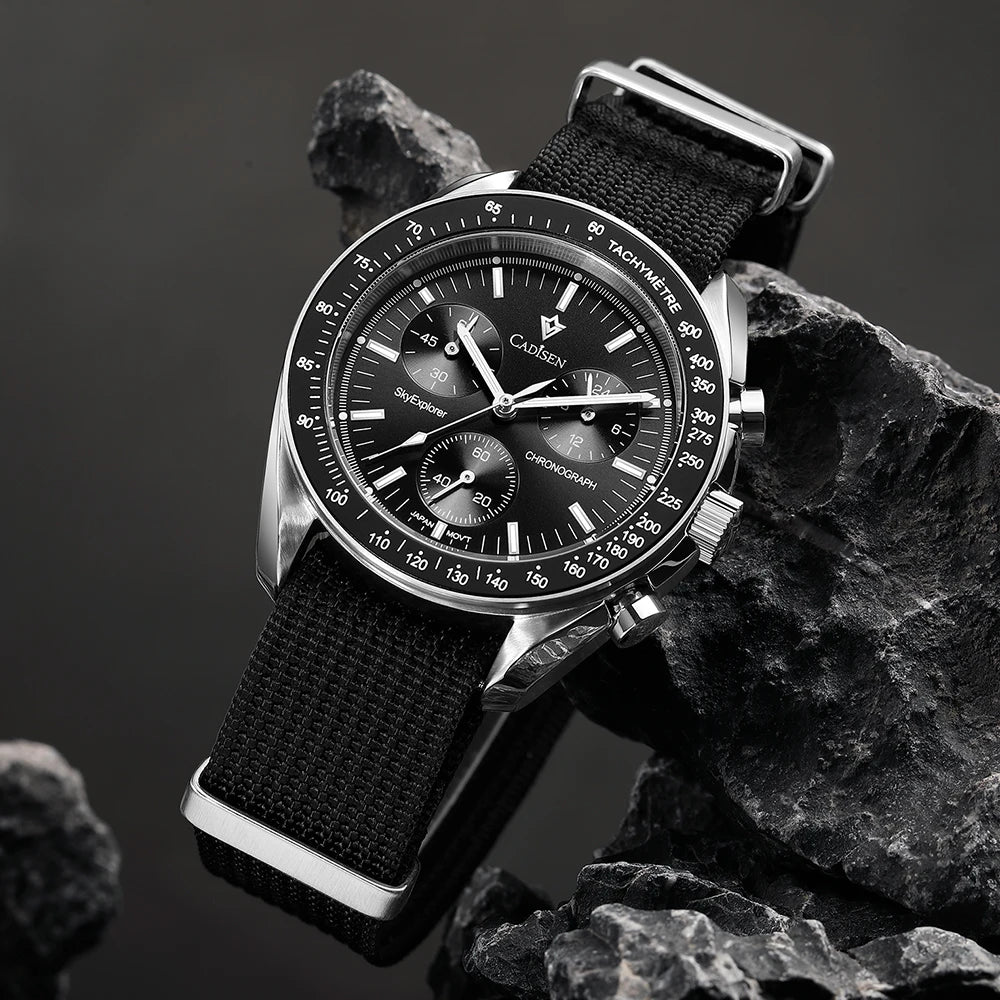 CADISEN Neue Herrenuhren Luxus Quarz Armbanduhr Für Männer Saphir AR Beschichtet Kristall Leinwand VK68 Geschwindigkeit Chronograph Automatik