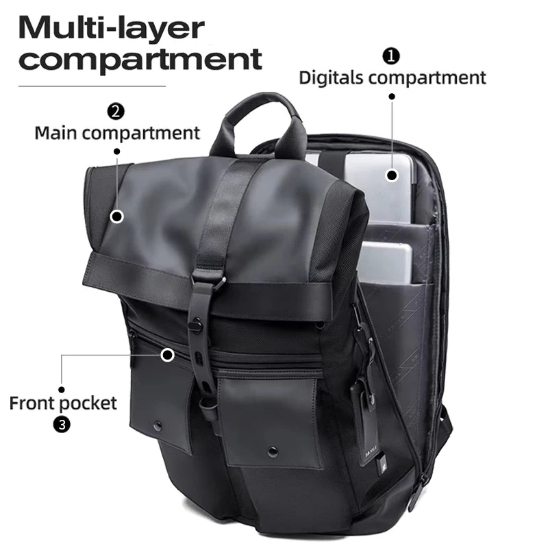 Bange Casual Männer Anti-Diebstahl-Rucksack 15,6 Zoll multifunktionale wasserdichte Rucksäcke tägliche Reisetasche Schulrucksack mit Gürtel