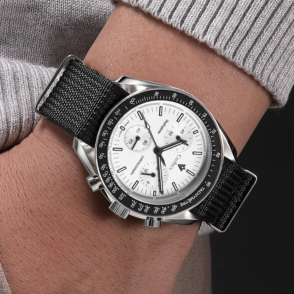 CADISEN Neue Herrenuhren Luxus Quarz Armbanduhr Für Männer Saphir AR Beschichtet Kristall Leinwand VK68 Geschwindigkeit Chronograph Automatik