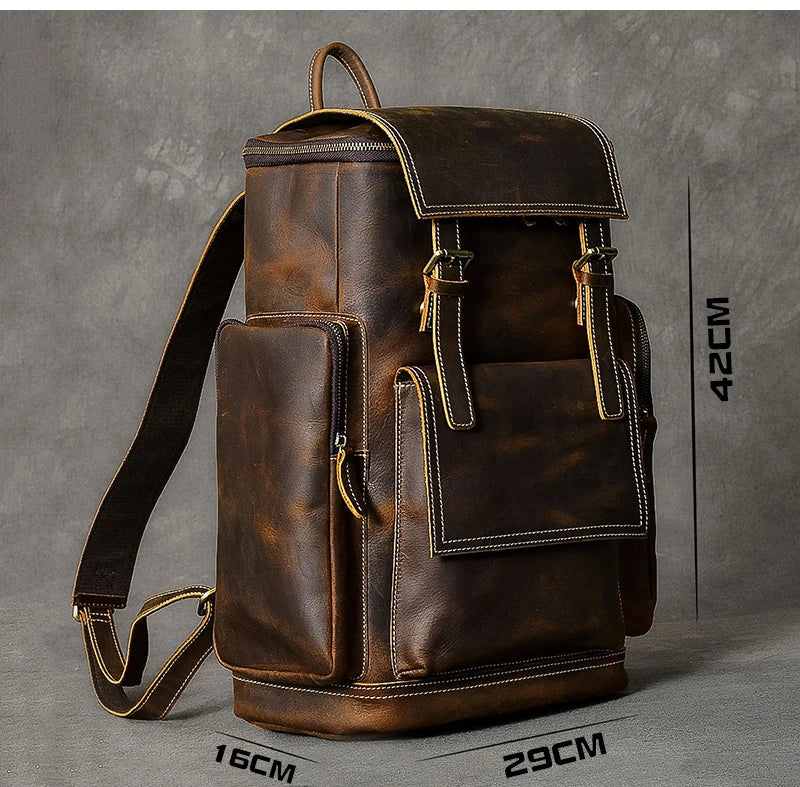 Vintage Crazy Horse Echtes Leder Rucksack Männer Leder Bagpack Klettern Rucksack männlichen Große Wandern Rucksack M814