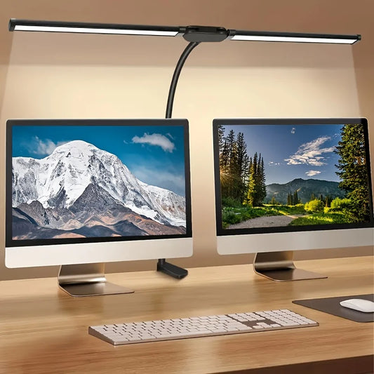 Doppelkopf-Schreibtischlampe mit LED-Clip, Architekten-Tischlampe für die Beleuchtung im Home-Office, 3-Farben-Modus und 10 dimmbare Schreibtischlampen mit Augenschutz
