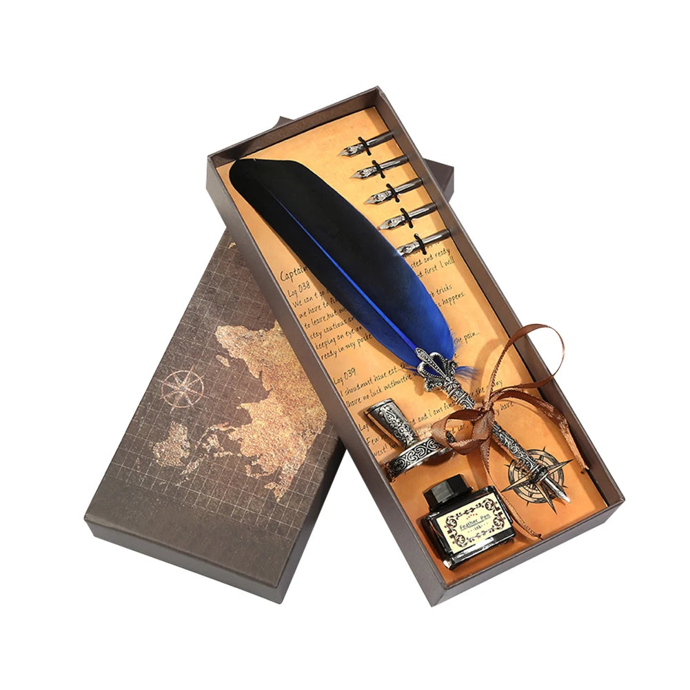 Retro Kalligraphie Feder Dip Stift Schreiben Tinte Set Schreibwaren Quill Brunnen Stift Geburtstag Lehrer Geschenk Schreiben Werkzeuge