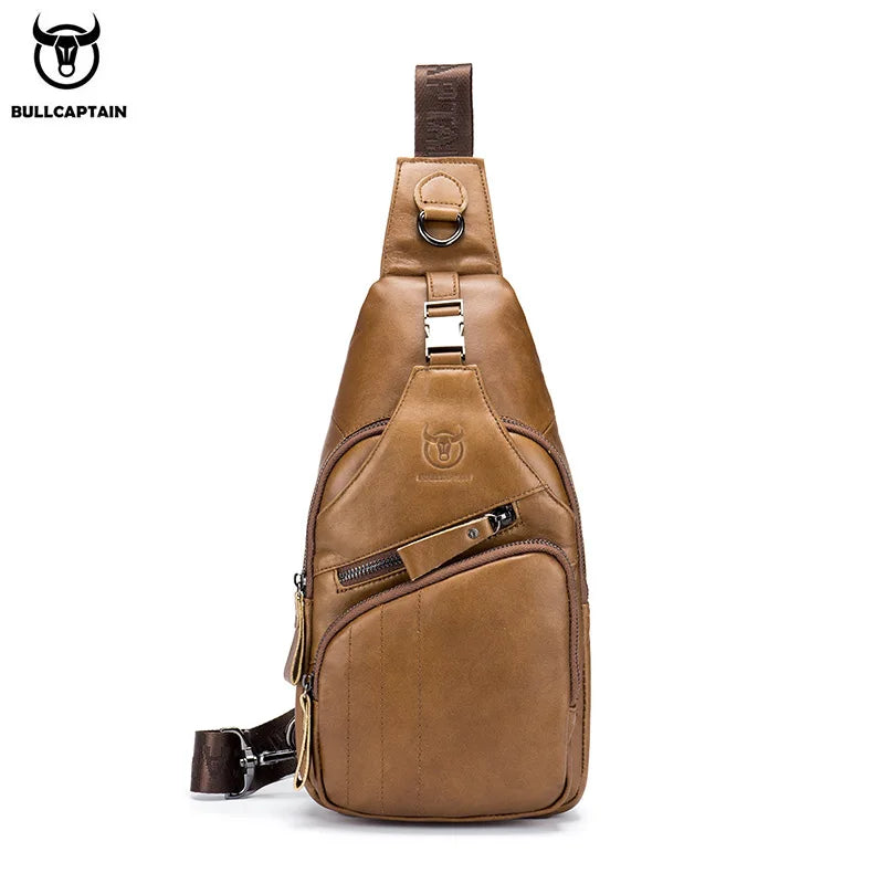 BULLCAPTAIN Tasche Echtes Leder Brusttasche Herrenmode Stil Casual Straddle Bag Business Große Kapazität Leder Herrengepäck