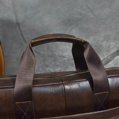 Aktentasche aus echtem Leder für 15,6-Zoll-Laptop-Computertasche, Rindsleder-Handtasche für Männer, männliche Leder-Umhängetasche