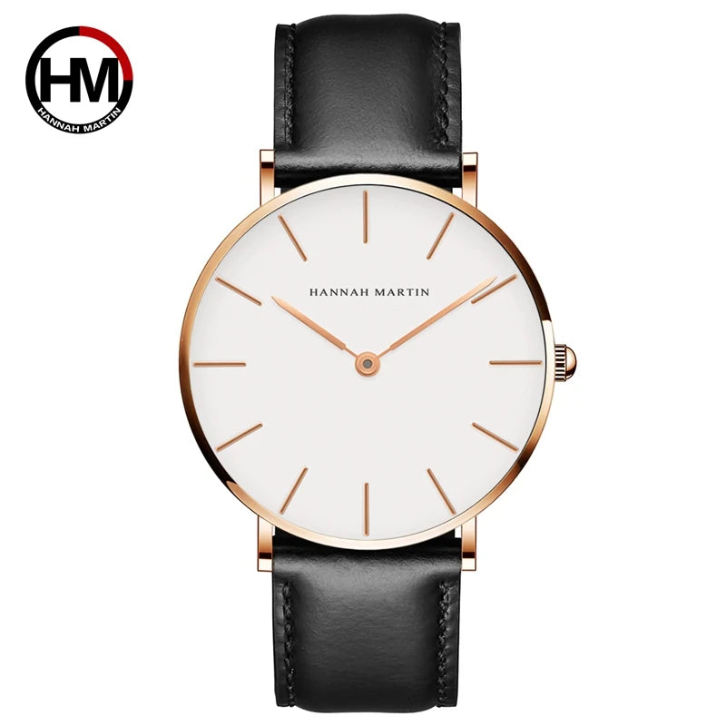 Hannah Martin Marke Mode Japan Quarz Armbanduhren Silber Braun Leder Männer Uhr Wasserdichte Kleid Uhr Männer Casual