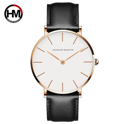 Hannah Martin Marke Mode Japan Quarz Armbanduhren Silber Braun Leder Männer Uhr Wasserdichte Kleid Uhr Männer Casual