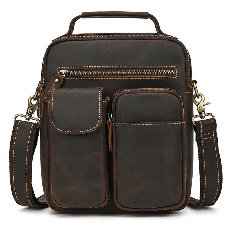 Newsbirds Leder-Umhängetasche, Vintage-Stil, Umhängetasche, Bücher, Schultasche für Männer, männlich, tägliche Umhängetasche, Crazy Horse Skin
