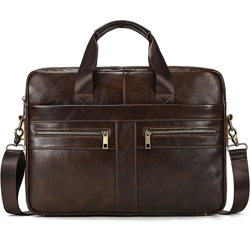 Aktentasche aus echtem Leder für 15,6-Zoll-Laptop-Computertasche, Rindsleder-Handtasche für Männer, männliche Leder-Umhängetasche