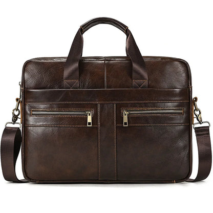 Aktentasche aus echtem Leder für 15,6-Zoll-Laptop-Computertasche, Rindsleder-Handtasche für Männer, männliche Leder-Umhängetasche