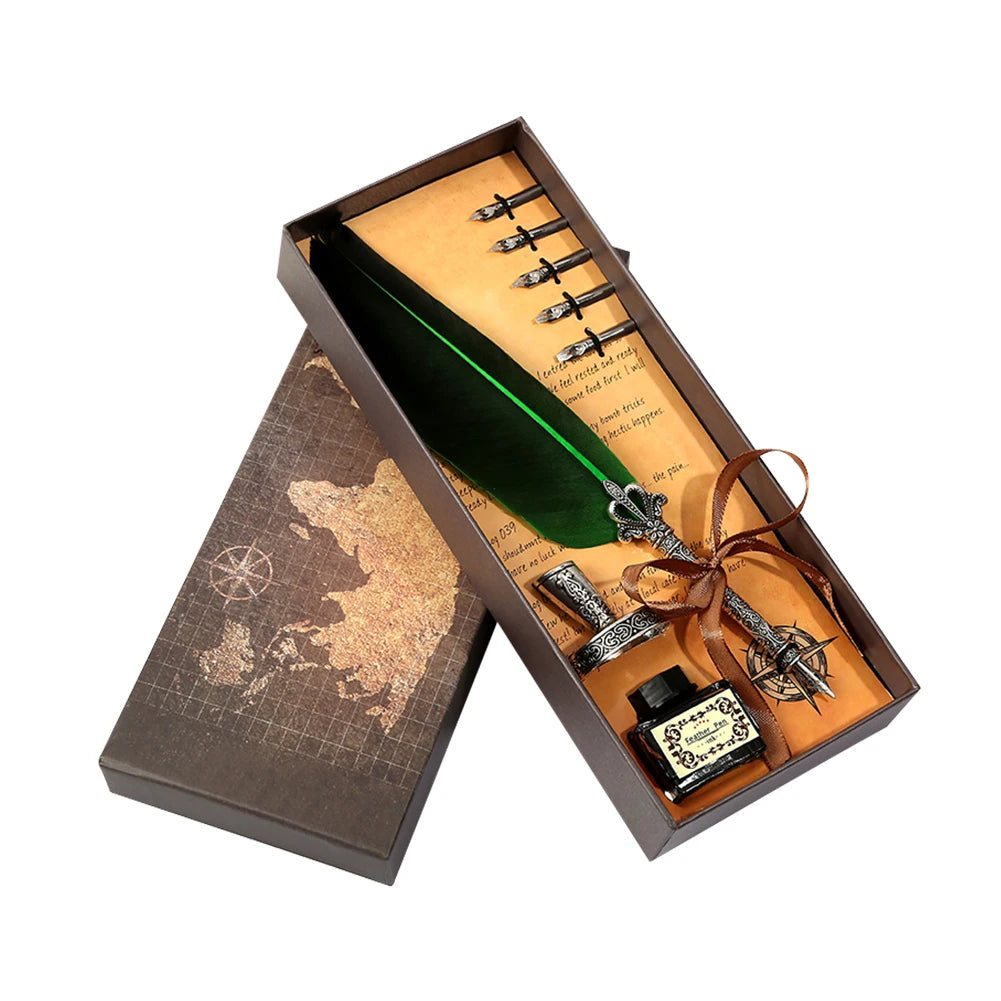 Retro Kalligraphie Feder Dip Stift Schreiben Tinte Set Schreibwaren Quill Brunnen Stift Geburtstag Lehrer Geschenk Schreiben Werkzeuge