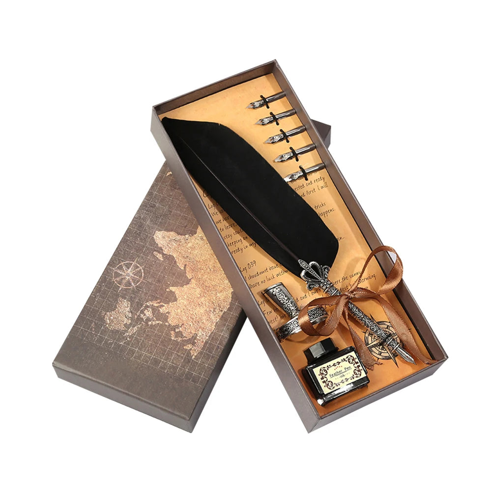 Retro Kalligraphie Feder Dip Stift Schreiben Tinte Set Schreibwaren Quill Brunnen Stift Geburtstag Lehrer Geschenk Schreiben Werkzeuge