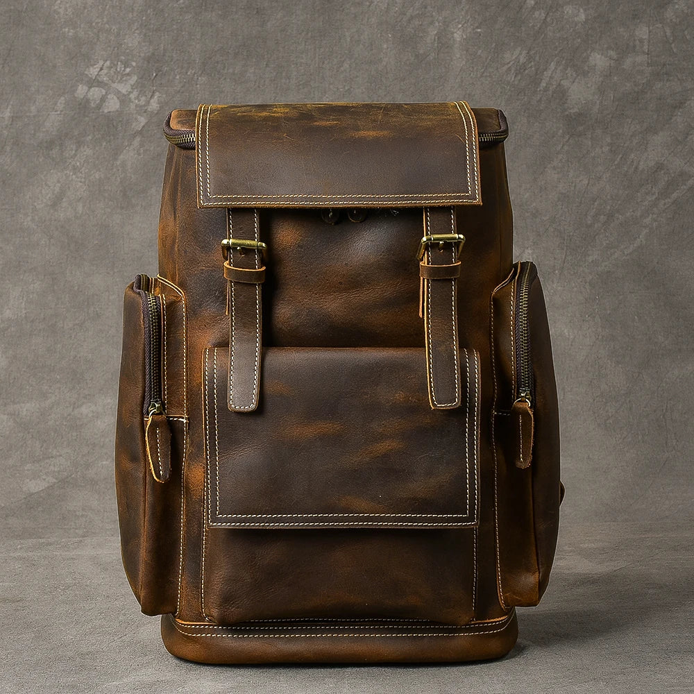 Vintage Crazy Horse Echtes Leder Rucksack Männer Leder Bagpack Klettern Rucksack männlichen Große Wandern Rucksack M814