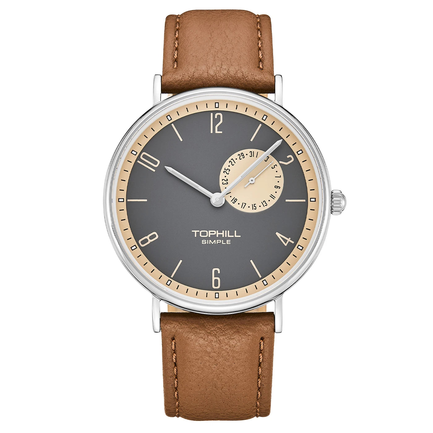 TOPHILL Bauhaus-Quarzuhr für Herren, ultradünn, 40 mm, minimalistisches Zifferblatt, Saphirglas, Lederarmband, Edelstahlgehäuse