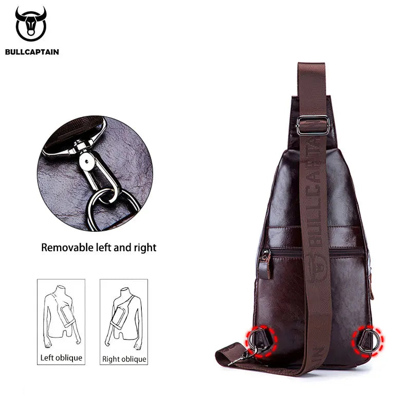BULLCAPTAIN Tasche Echtes Leder Brusttasche Herrenmode Stil Casual Straddle Bag Business Große Kapazität Leder Herrengepäck