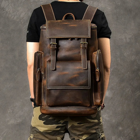 Vintage Crazy Horse Echtes Leder Rucksack Männer Leder Bagpack Klettern Rucksack männlichen Große Wandern Rucksack M814