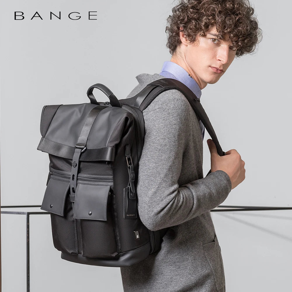 Bange Casual Männer Anti-Diebstahl-Rucksack 15,6 Zoll multifunktionale wasserdichte Rucksäcke tägliche Reisetasche Schulrucksack mit Gürtel