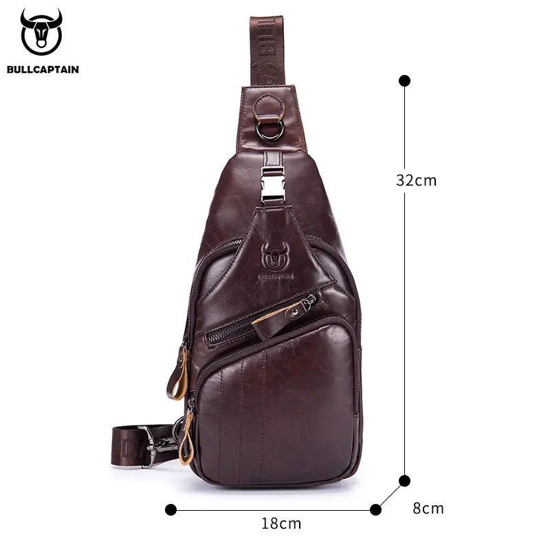 BULLCAPTAIN Tasche Echtes Leder Brusttasche Herrenmode Stil Casual Straddle Bag Business Große Kapazität Leder Herrengepäck