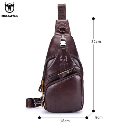 BULLCAPTAIN Tasche Echtes Leder Brusttasche Herrenmode Stil Casual Straddle Bag Business Große Kapazität Leder Herrengepäck