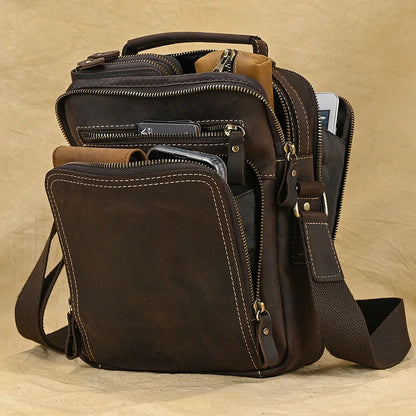 Newsbirds Leder-Umhängetasche, Vintage-Stil, Umhängetasche, Bücher, Schultasche für Männer, männlich, tägliche Umhängetasche, Crazy Horse Skin