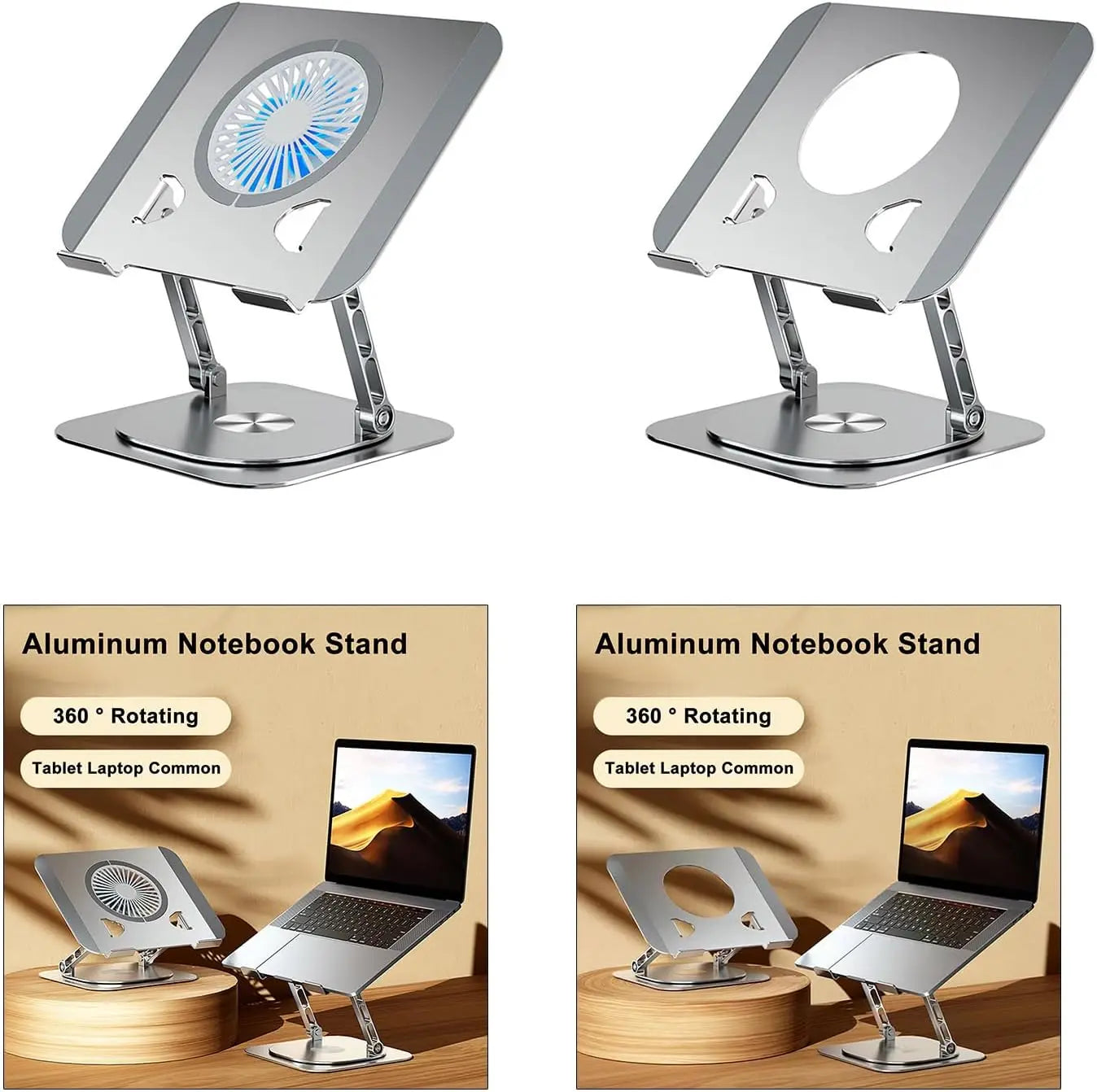 Laptopständer 360° °   Drehbarer Tablet-Kühlständer aus Aluminiumlegierung mit klappbarem Lüfter, Kühlerunterstützung, rutschfest, für 7–17 Zoll