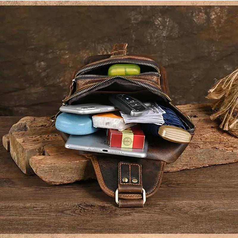 Männer Echte Leder Brust Tasche Crazy Horse Leder Große Kapazität Crossbody-tasche Lässig Männlich Messenger iPad Fall Sling tasche
