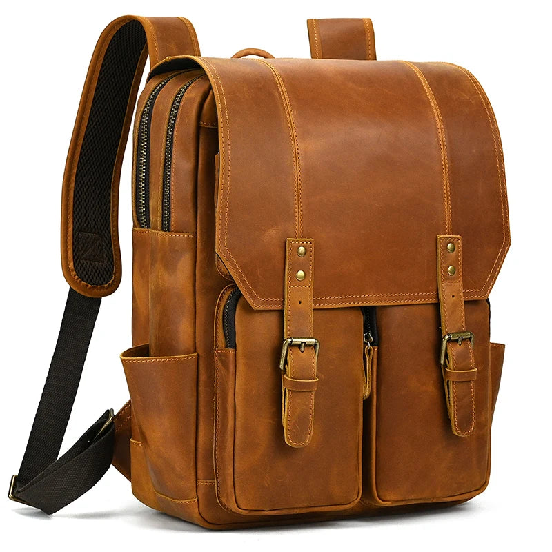 Newsbirds Herren-Rucksack aus Leder, Retro-Luxus-Modestil, Rucksack, Reisetasche, Rucksack, Schultasche für Herren, Leder-Tagesrucksack für Herren