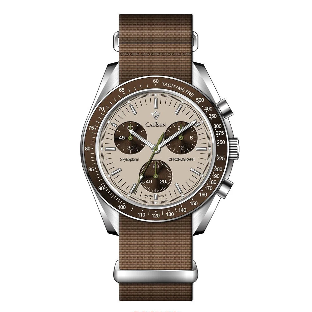 CADISEN Neue Herrenuhren Luxus Quarz Armbanduhr Für Männer Saphir AR Beschichtet Kristall Leinwand VK68 Geschwindigkeit Chronograph Automatik